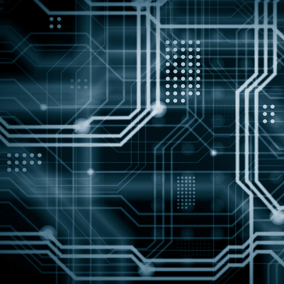 A circuit board in blue duotone.