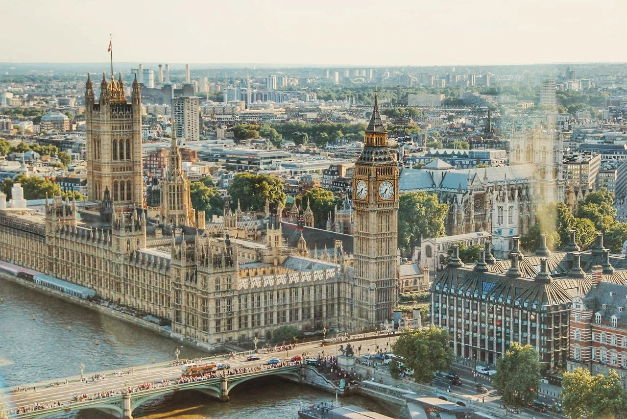 Parliament and Big Ben from high up.