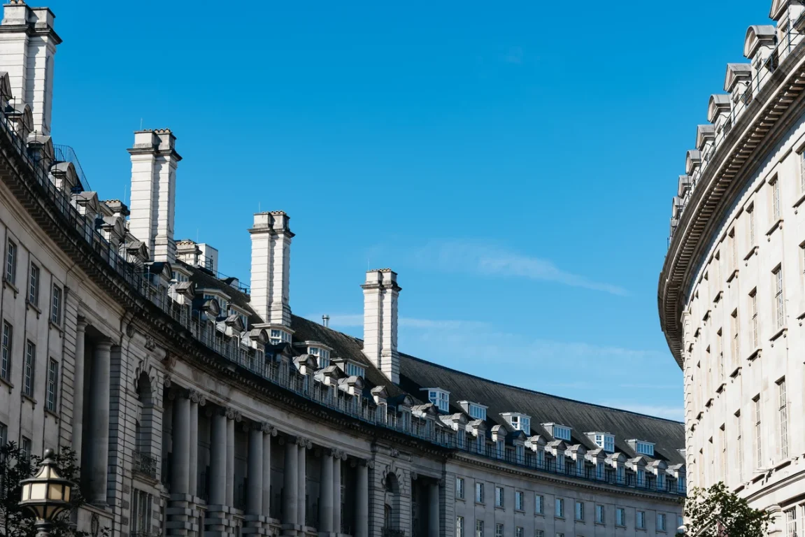 A street of old buildings in London (Regent Street).